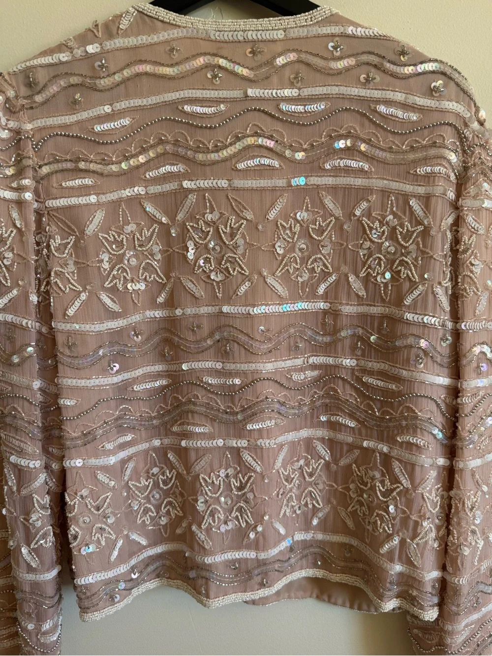 Papell Boutique Evening Beaded Sequin Blush Silk Jacket Size 10 Vintage